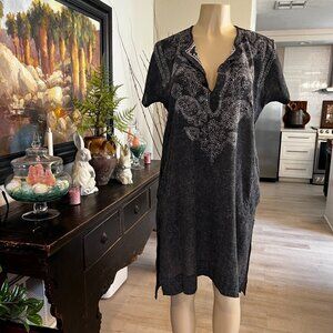 Summer Dress from INDIA charcoal grey w/ white cross stitching / bl.seed buttons